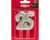 Rođendanska svječica gliter broj srebreni 8cm br.25