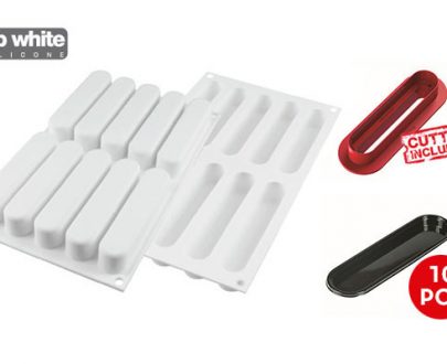 Silikonski kalup FASHION ECLAIRE 130x25 H25mm + 10 tanjurića + izrezivać